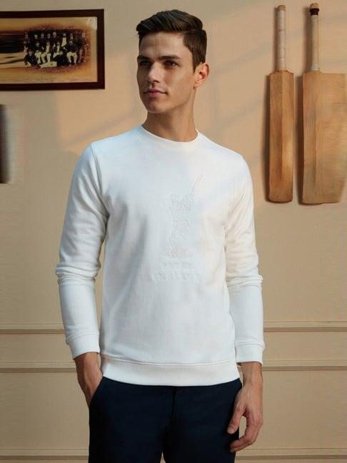 peter england white slim fit embroidered sweatshirt