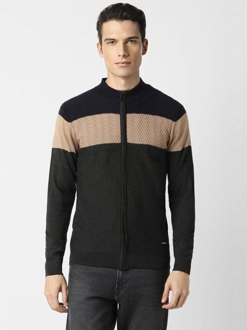 van heusen black regular fit striped sweater