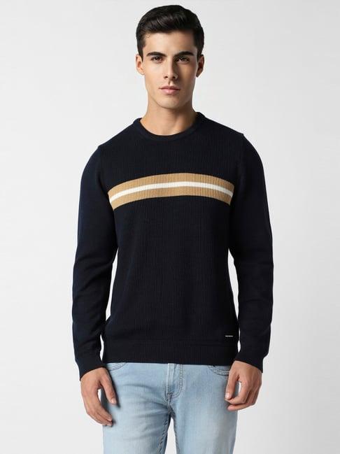 van heusen black cotton regular fit striped sweater