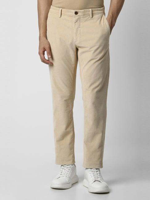 van heusen beige slim fit textured trousers