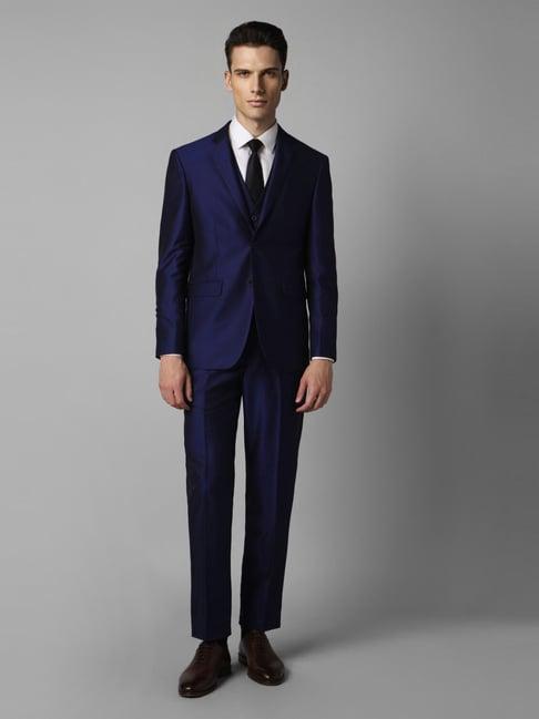 louis philippe navy slim fit textured three piece suit