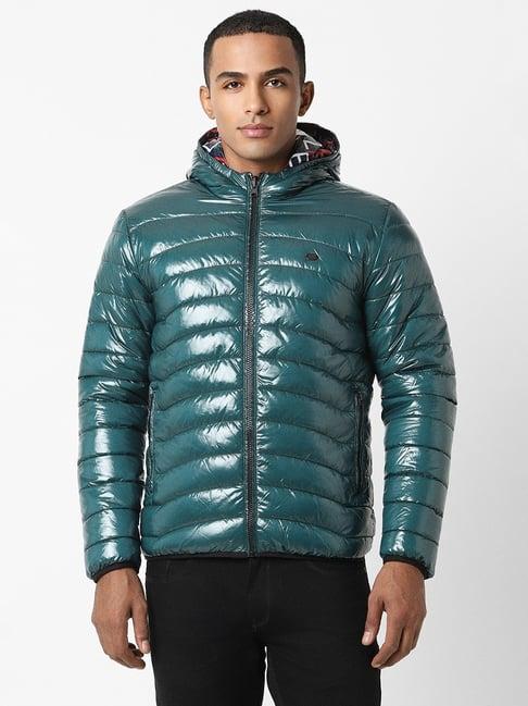 peter england green regular fit quilted reversible jacket