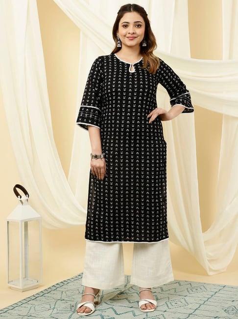 jaipur kurti black printed straight kurta