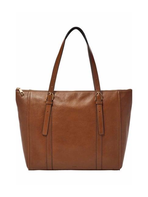 fossil carlie brown leather solid tote handbag