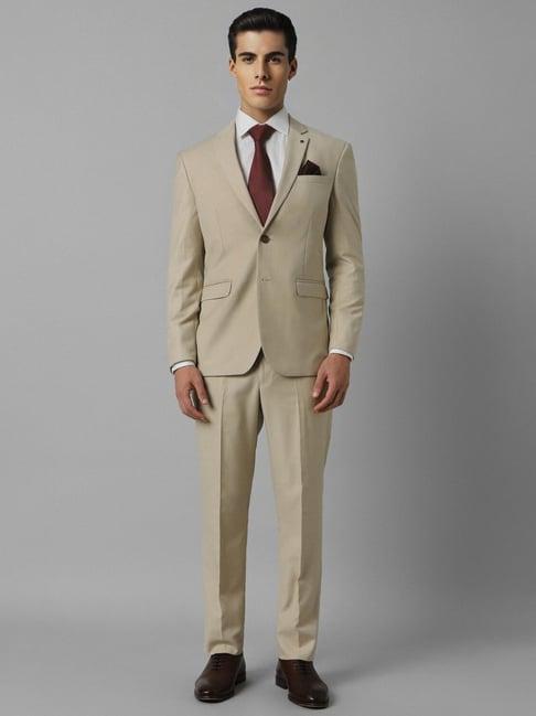 louis philippe beige slim fit texture two piece suit