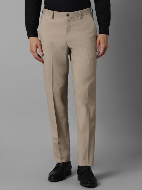 louis philippe beige slim fit texture trousers