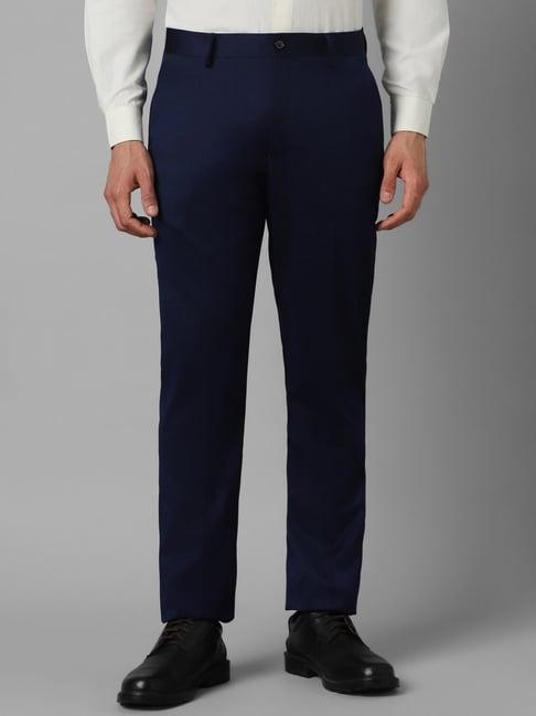 louis philippe navy blue slim fit trousers