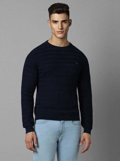 louis philippe navy cotton regular fit self pattern sweater