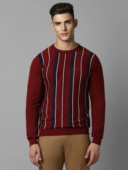 louis philippe maroon cotton regular fit striped sweater