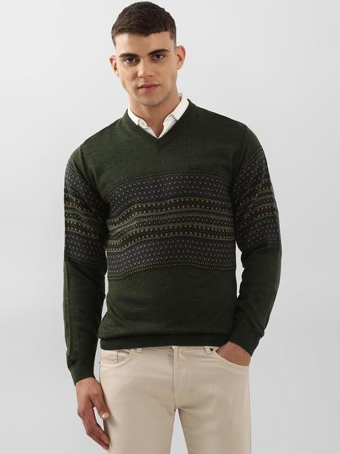 peter england green regular fit self pattern sweater