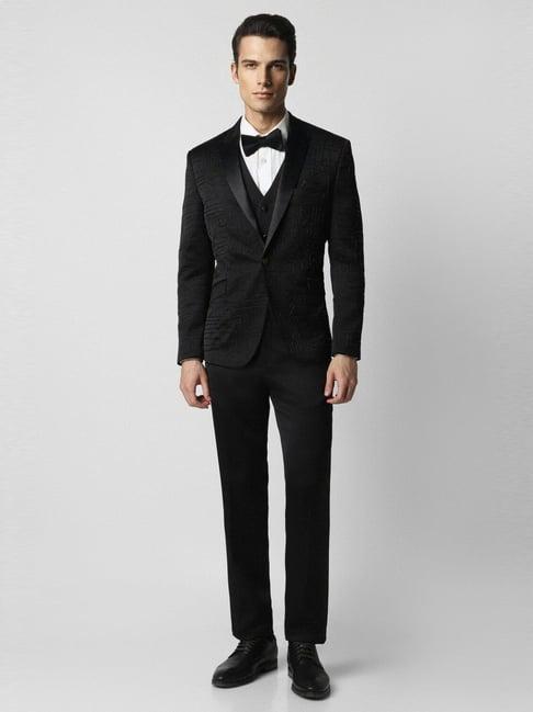 van heusen black skinny fit three piece suit