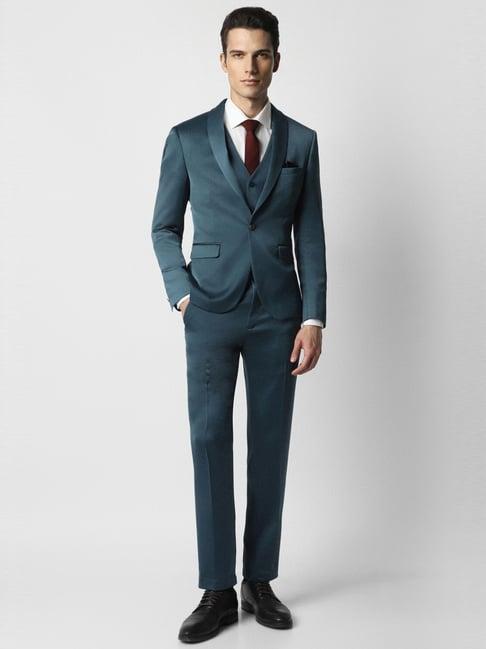 van heusen blue skinny fit three piece suit