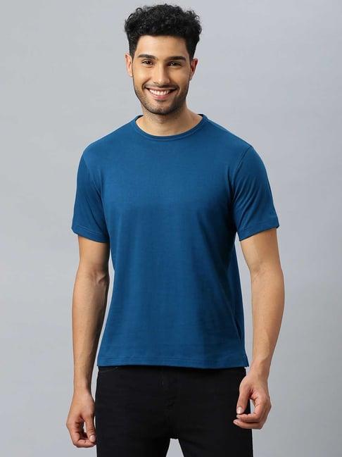 don vino petrol blue regular fit crew t-shirt