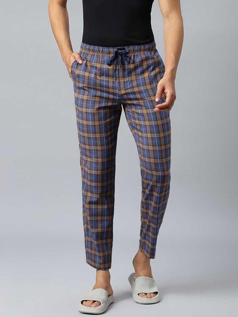 don vino navy & brown relaxed fit check lounge pants