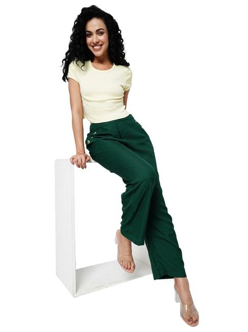 vero moda green straight fit high rise pants