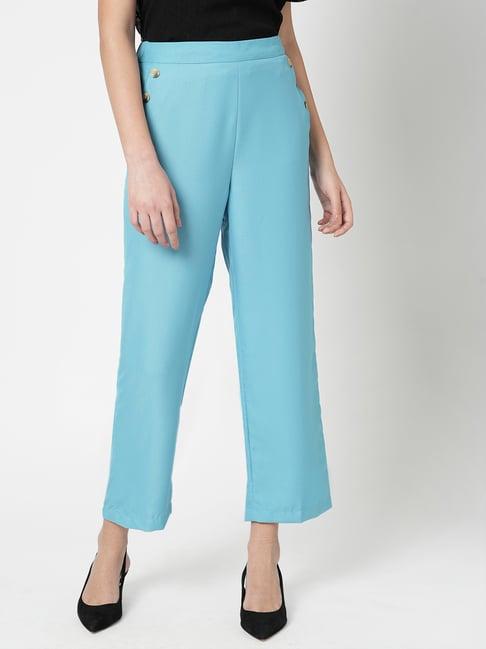 vero moda sky blue straight fit high rise pants