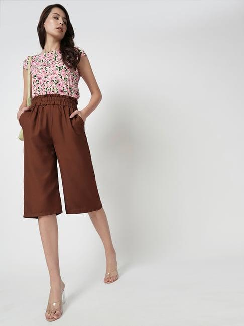 vero moda brown relaxed fit high rise culottes