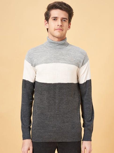 yu by pantaloons grey cotton regular fit colour block sweater