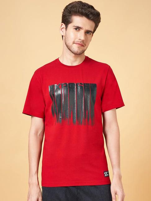 street 808 by pantaloons red cotton regular fit printed t-shirt