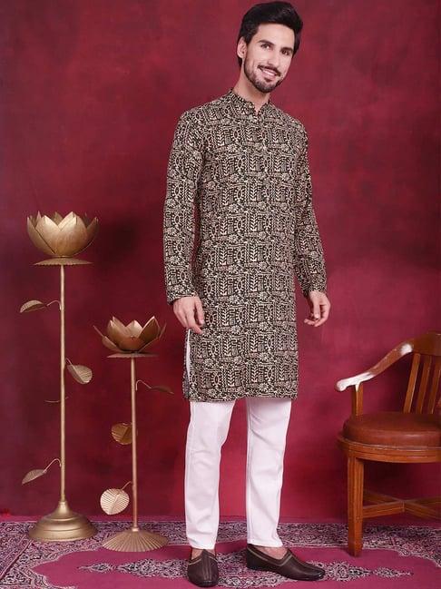 jompers olive regular fit printed kurta bottom sets