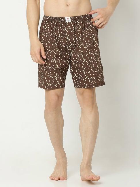 underjeans by spykar dark brown premium cotton printed boxer shorts