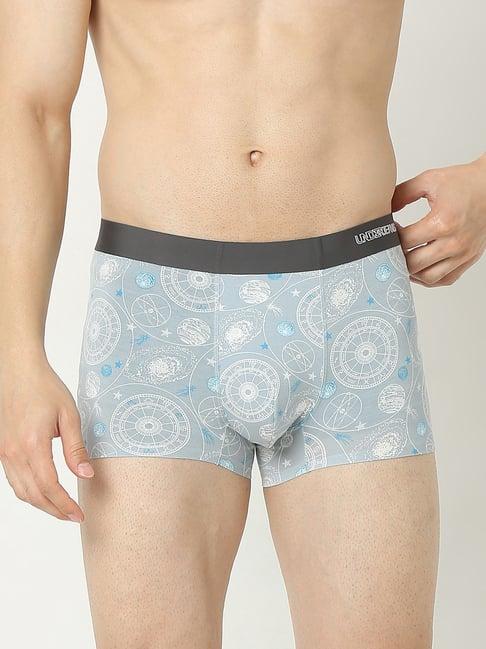 underjeans by spykar super premium bonded elastic slate grey printed trunks