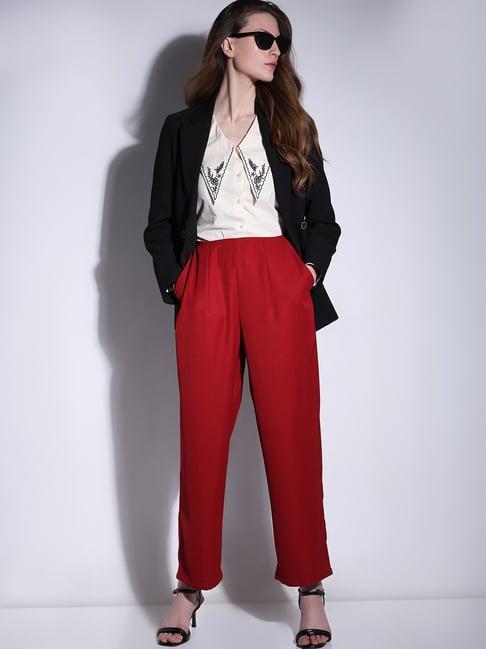 vero moda red straight fit high rise pants