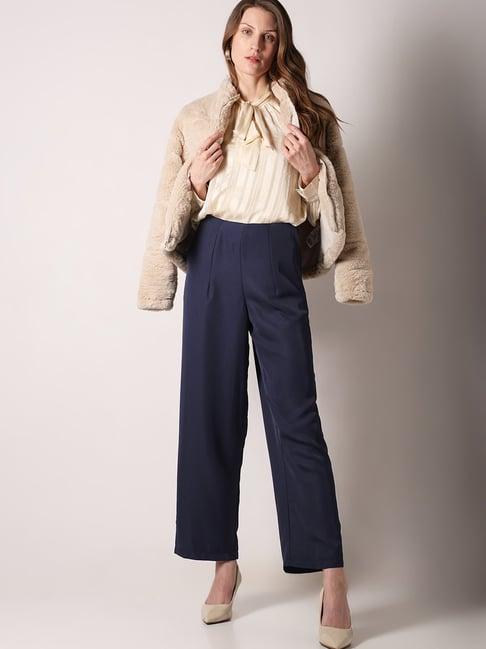 vero moda navy straight fit high rise pants