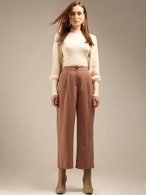 vero moda beige relaxed fit high rise pants