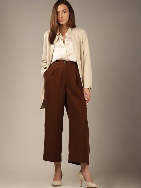 vero moda brown relaxed fit high rise pants