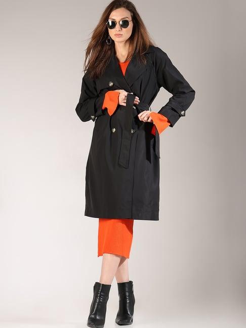 vero moda black regular fit long trench coat