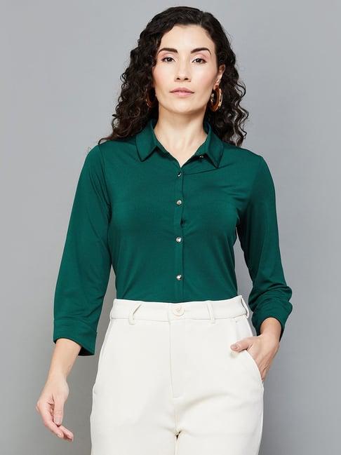 code by lifestyle green regular fit formal shirt