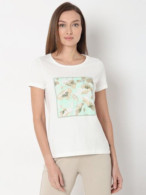 vero moda white cotton floral print t-shirt