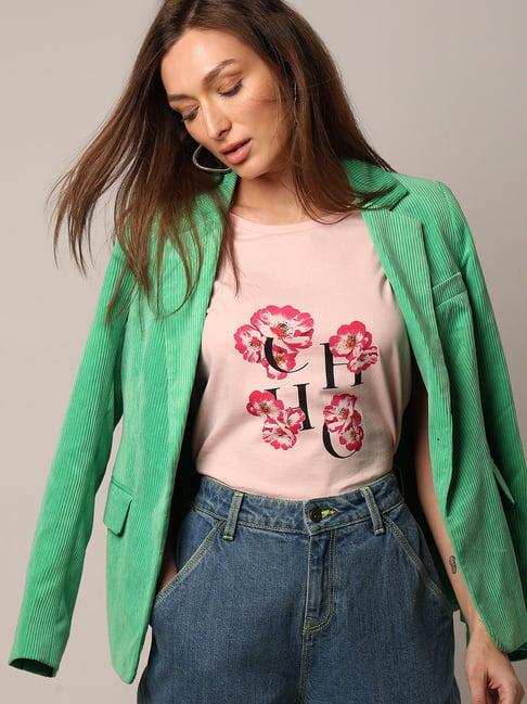 vero moda pink cotton floral print t-shirt