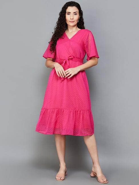 code by lifestyle pink self pattern a-line dress