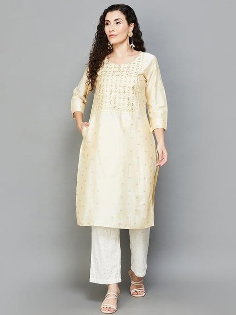 melange by lifestyle beige embroidered straight kurta