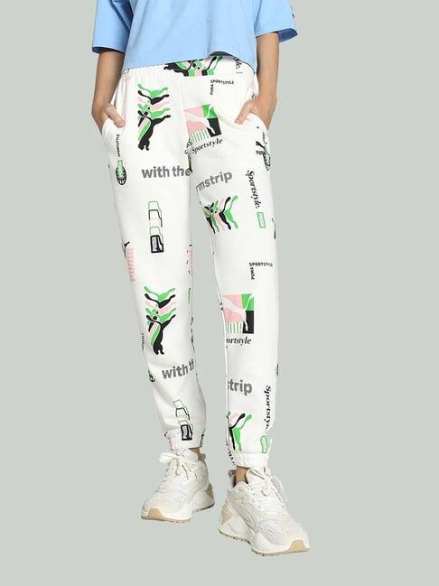 puma white cotton printed sports track pants