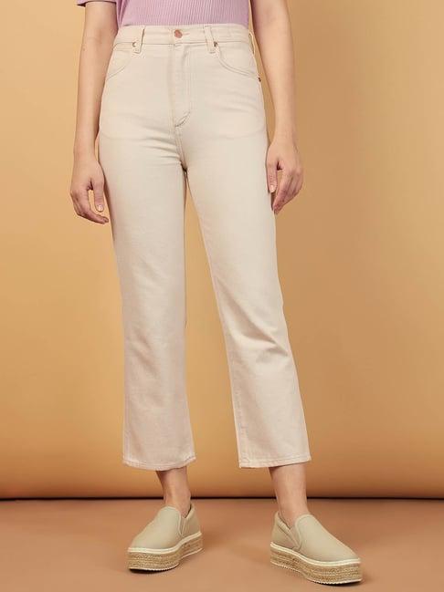 wrangler off white straight fit high rise trousers