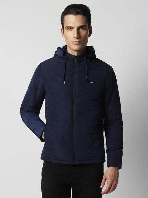 van heusen navy cotton regular fit quilted hooded jacket