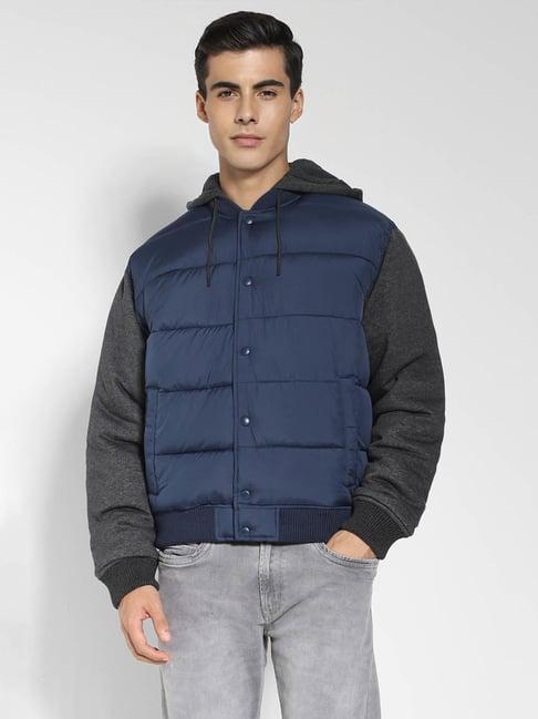 american eagle outfitters navy regular fit quilted hooded jacket