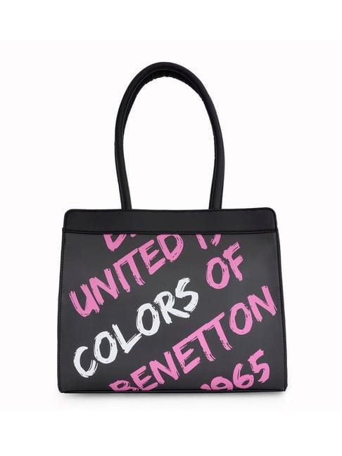 united colors of benetton alison black pu printed shoulder handbag