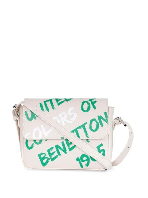 united colors of benetton rylie white pu printed sling handbag