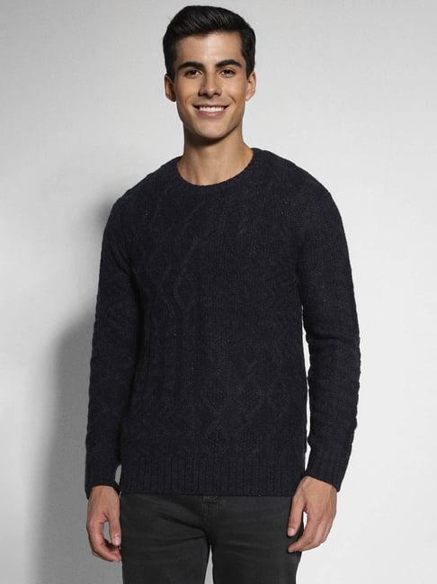 american eagle navy regular fit self pattern sweater