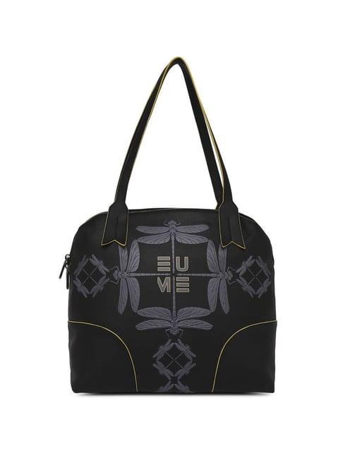 eume dragonfly black leather printed shoulder handbag