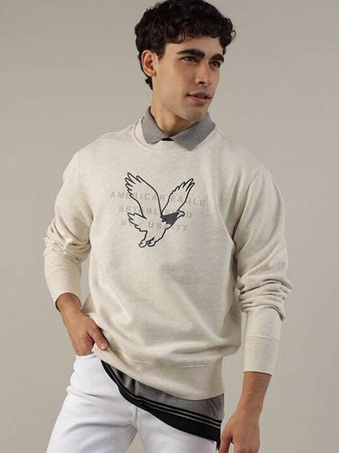 american eagle outfitters beige cotton regular fit printed sweatshirt