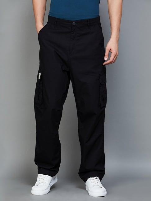 smileyworld black cotton regular fit cargos