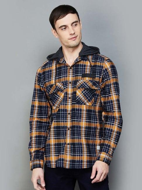 bossini orange slim fit checks shirt