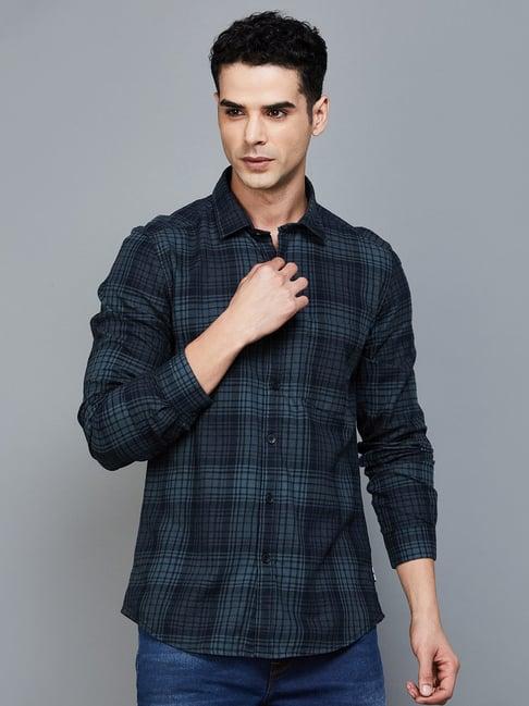 bossini black regular fit checks shirt