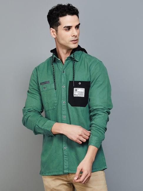 bossini green cotton regular fit shirt