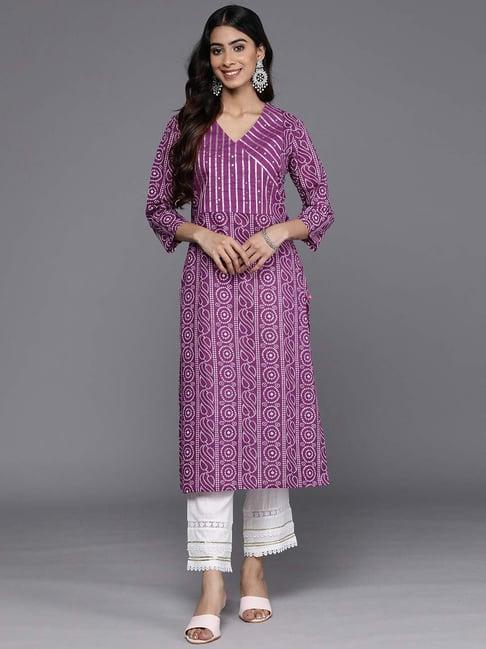 varanga purple cotton printed straight kurta